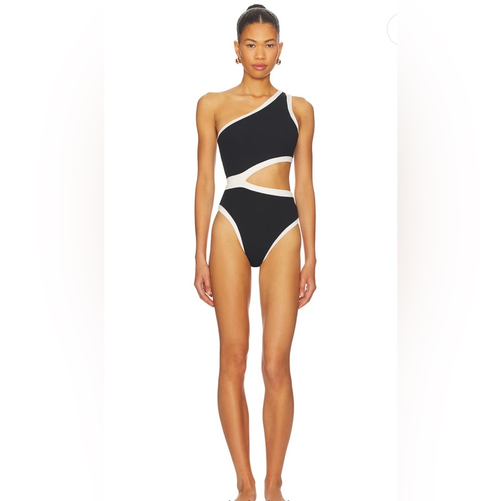 L*Space Loren Cutout Rib & Jersey One-Piece Swimsuit; Size: Medium